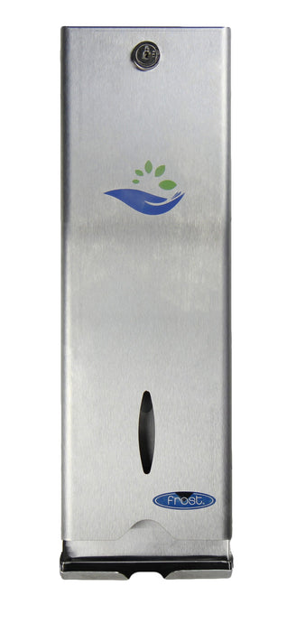 Frost 613-S slim stainless steel surface-mounted free tampon dispenser for commercial restrooms, ADA-compliant