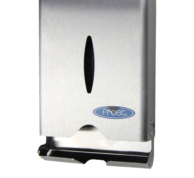 Frost 613-S slim stainless steel surface-mounted free tampon dispenser for commercial restrooms, ADA-compliant