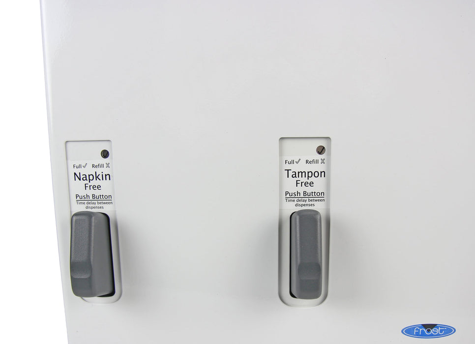 Frost 618-1-Free stainless steel push-button free napkin/tampon dispenser for commercial restrooms, ADA-compliant