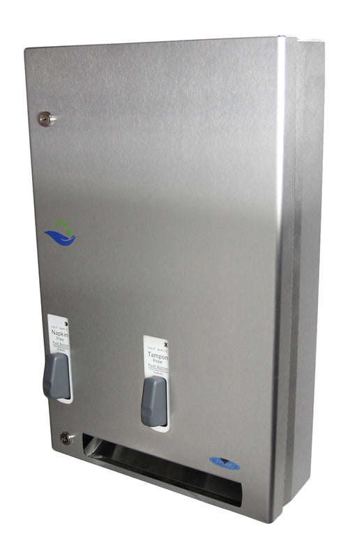 Frost 618-3-Free stainless steel push-button free napkin/tampon dispenser for commercial restrooms, ADA-compliant