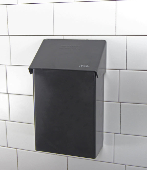 Frost 620-BLK matte black stainless steel surface-mounted napkin disposal unit for commercial restrooms, hygienic
