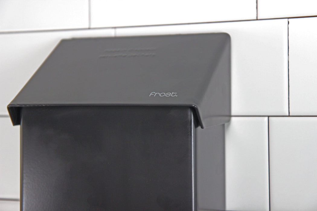 Frost 620-BLK matte black stainless steel surface-mounted napkin disposal unit for commercial restrooms, hygienic