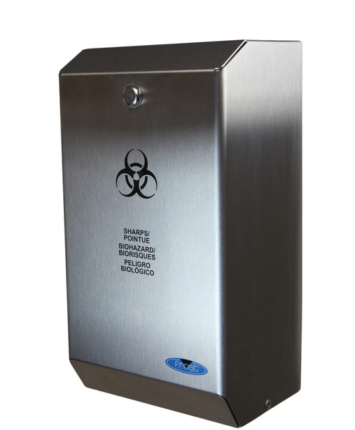 Front view of Frost 878 sharps disposal with stainless steel finish