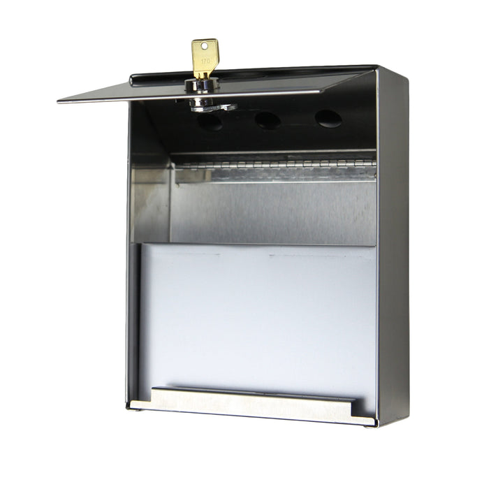 Close-up of Frost 908 tumbler keyed lock and piano hinge detail