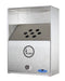 Frost 909 stainless steel outdoor ash bin front view with door open showing galvanized liner