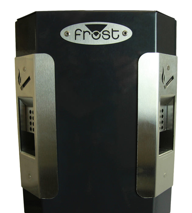 Side profile of Frost 920 weather resistant pedestal ashtray showing removable receptacle