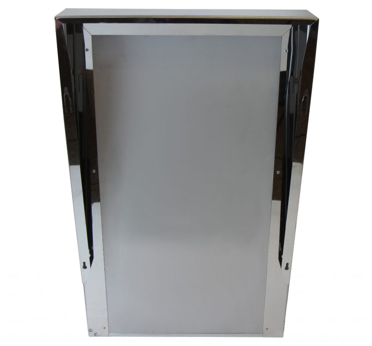 Detail of galvanized back panel and rigid assembly on Frost 941FT institutional mirror
