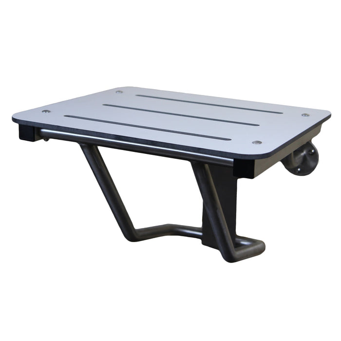 Frost 972 full wall-mounted folding shower seat shown in down position with white phenolic top