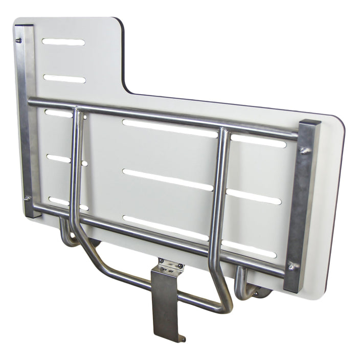 Heavy-duty 304 stainless steel frame and ½″ thick phenolic seat on Frost 975 shower seat