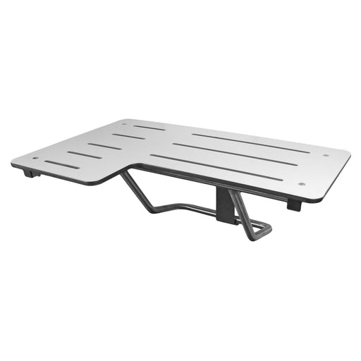 Frost 975 reversible shower seat installed in accessible commercial bathroom – lowered position