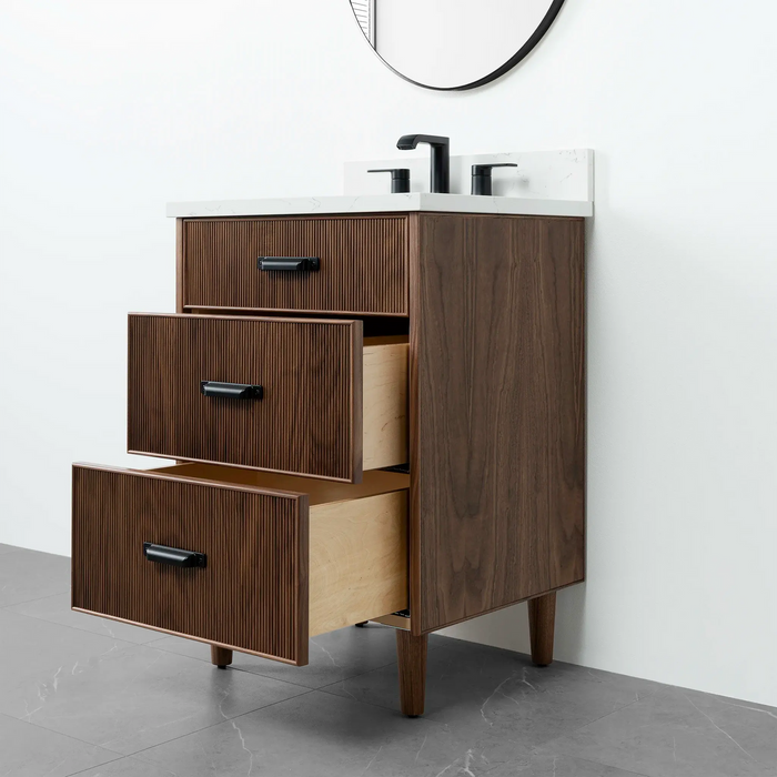 Malibu 24" Vanity – American Black Walnut – Front with Drawers Open (MA5320)