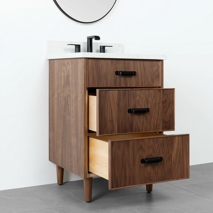 Malibu 24" Vanity – American Black Walnut – Drawer and Cabinet Detail (MAB2D8)