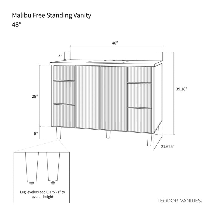 Teodor Malibu 48" American Black Walnut Bathroom Vanity with 6 Drawers & 2 Doors – Handmade in Canada