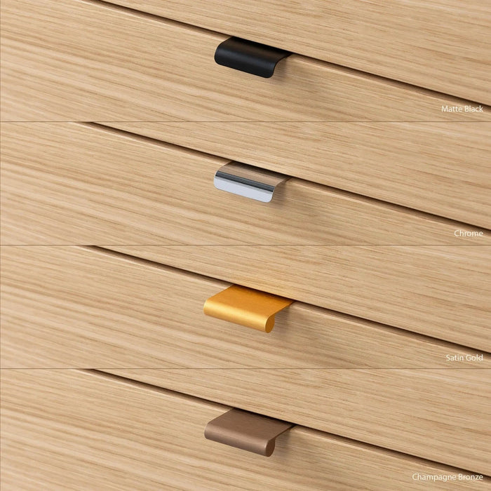Pull Hardware Options – Assorted Finishes on Natural White Oak Drawer