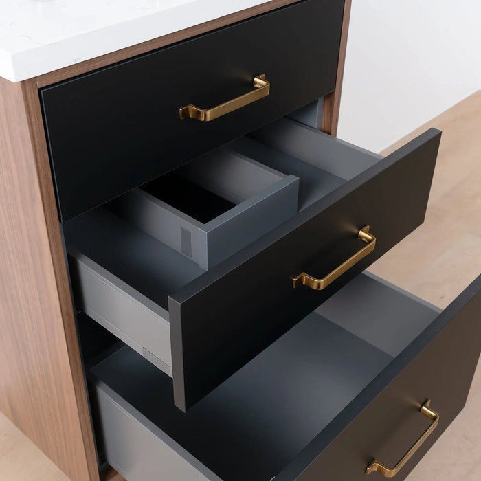 Sidney Slim 24" Vanity – Matte Black – Interior Drawer View (SI8F29)