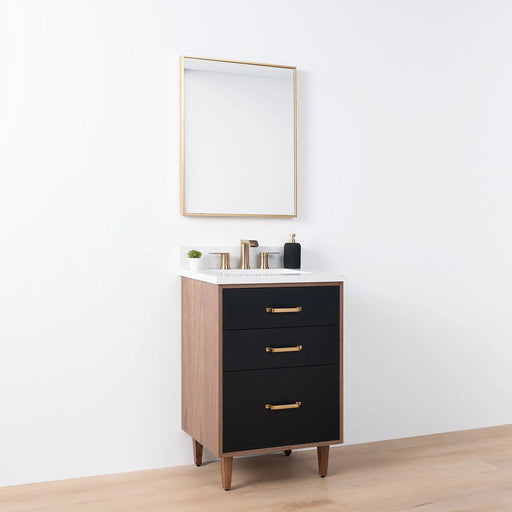 Sidney Slim 24" Vanity – Matte Black – Side Drawer Open (SIB26E)