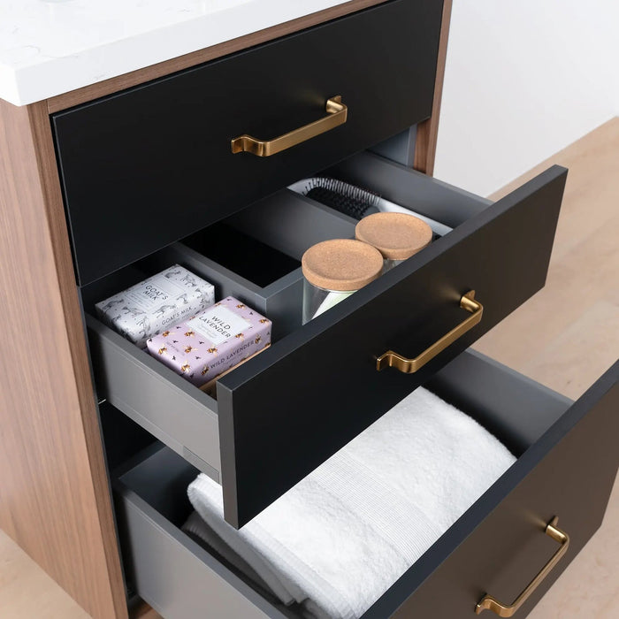 Sidney Slim 24" Vanity – Matte Black – Drawer Box Close-Up (SIBF75)