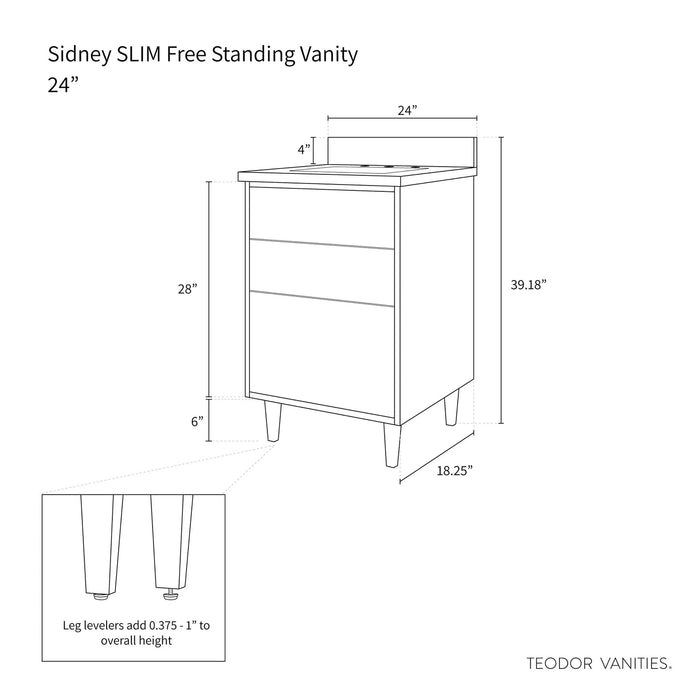 Sidney Slim 24" Vanity – Matte Black – Drawer Slides Open (SIDNEY_2 Alt)