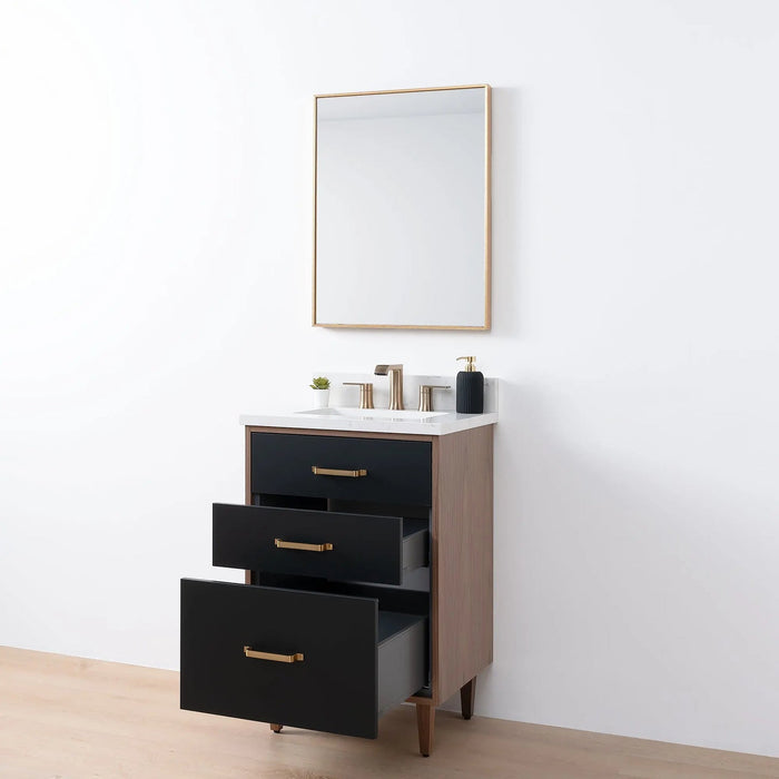 Sidney Slim 24" Vanity – Matte Black – Drawer Close-Up (SIECF6)