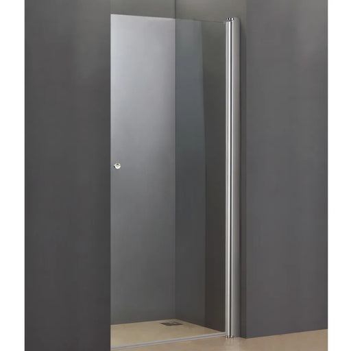 Acritec Ruxton Series semi-frameless single threshold pivot shower door in chrome, featuring reversible design and easy-clean tempered glass in a contemporary bathroom installation