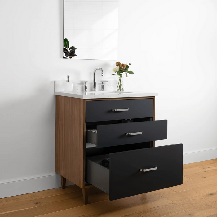 Sidney 30  Teodor  Modern Matte Black Vanity Teodor Bathroom Vanity 58575297 - High-End Bathroom Vanity - Facility Supply Pro Canada