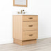 Ashbury 24" White Oak Vanity with Arctic Trace quartz top, toe kick base, and new bronze handle – left-side closed view.