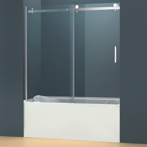 Acritec Abbott Series single threshold bathtub door with brushed nickel finish in a 66-inch height modern installation