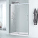 Acritec Abbott Series frameless rolling shower door in chrome finish installed on single threshold base