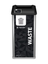 Close-up of full-opening black lid (11.125″ × 12.5″) on Busch Mosaic 32 gal bin