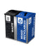 Busch Systems Mosaic Double 64 gal station in silver/black/blue with Waste and Mixed Recyclables lids