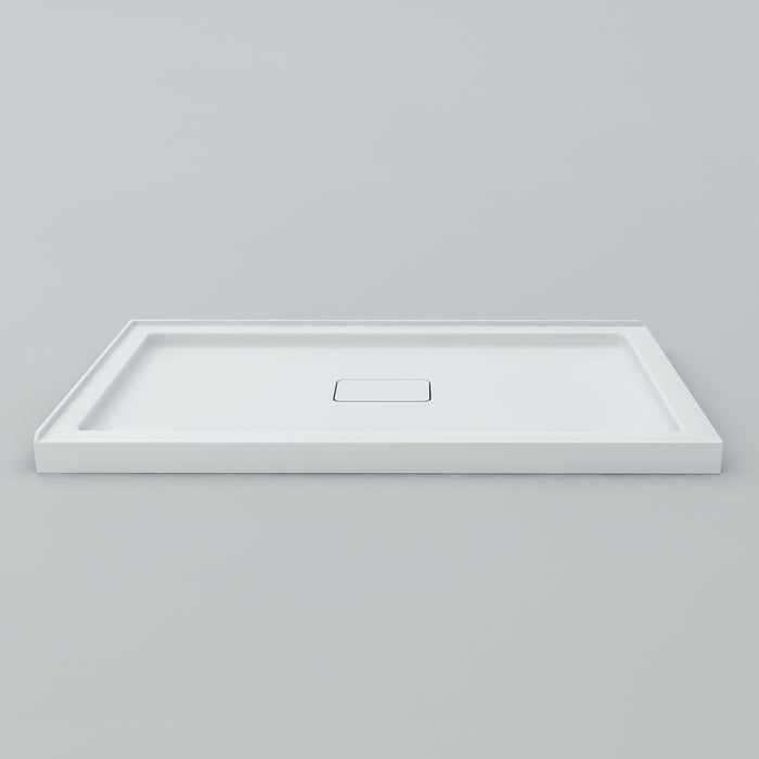 Acritec Covered Drain Low Profile Double Threshold Shower Base - Acrylic with Fiberglass & Wood Reinforcement for Modern Installs