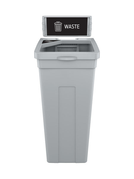 Front view of Rise single wall station showing WASTE label