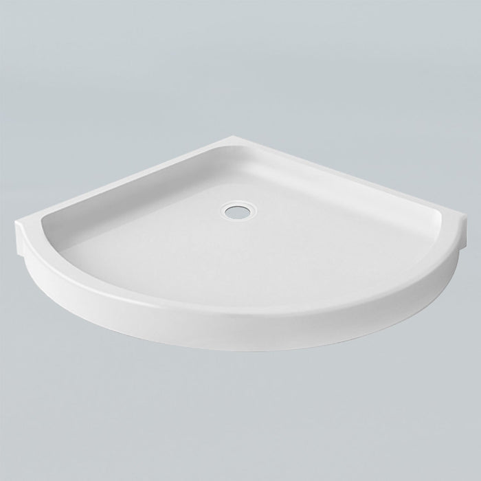 White Acritec belly round front shower base with 4 1/4 inch height in a modern bathroom installation