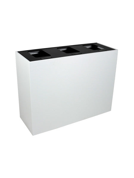 Busch Mezzo triple 170 L station – white body with black lids for Cans & Bottles, Paper & Waste