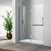 Acritec H02 Series frameless hinged shower door in chrome finish with tempered glass panels, Installed Acritec H02 single threshold shower enclosure showing right hand design and easy-clean features, Close-up of Acritec H02 die-cast aluminum handle and stainless steel hardware in modern bathroom setting