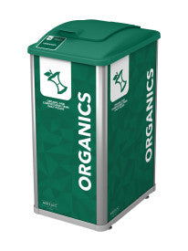 Busch Systems Mosaic single 32 gal organics bin in silver/dark green with solid lift lid