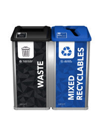 Close-up of snap-in lids and bag retention system on Mosaic recycling station