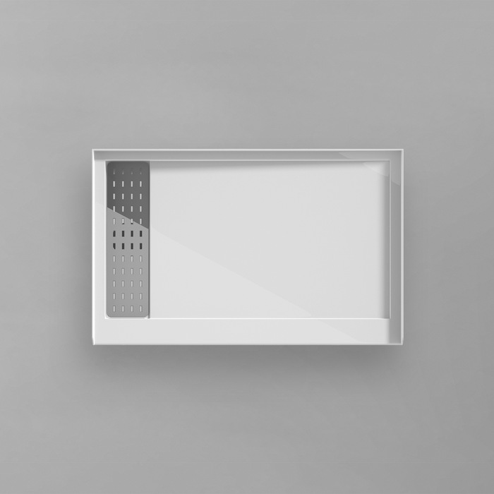 Acritec Linear End Drain Single Threshold Shower Base - Low Profile Acrylic with Brushed Stainless Grill, LH/RH Variants for Industrial Modern Installs