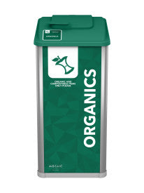 Close-up of dark green solid-lift lid and 7.5″ × 12.5″ opening on Mosaic composting bin