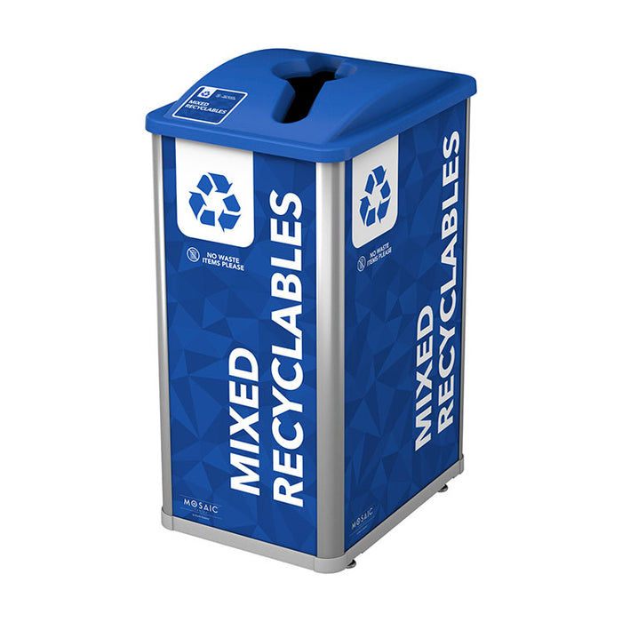 Busch Mosaic single 121 L mixed recyclables bin in silver/royal blue with slot lid