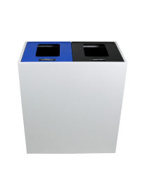Front view of Mezzo double bin showing Mixed Recyclables and Waste labels