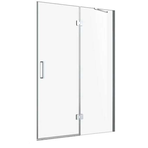 Acritec Pristina Series frameless shower door in chrome with 8mm tempered glass, installed in a modern single threshold bathroom setup