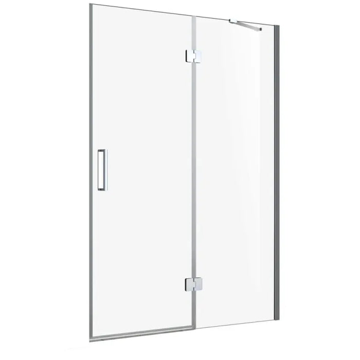 Acritec Pristina Series frameless shower door in chrome with 8mm tempered glass, installed in a modern single threshold bathroom setup