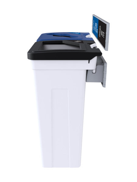 Rise double bin installed on wall with lids flipped back for servicing