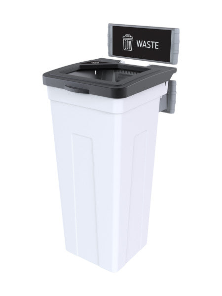 Busch Rise wall-mounted single 57 L waste bin – white body with black full lid
