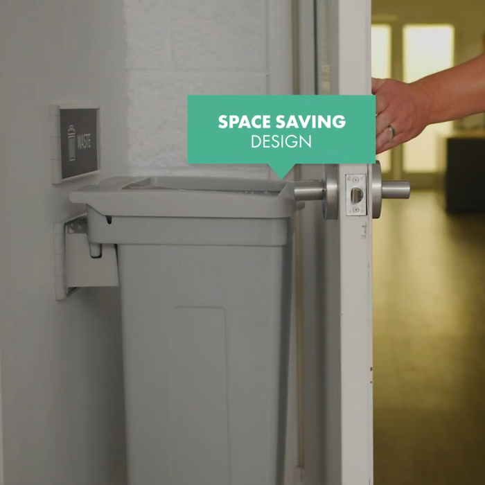 Rise double bin installed on wall with lids flipped back for servicing