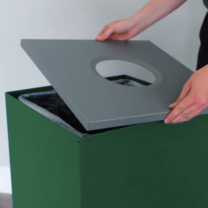 Close-up of full-opening dark green lid on Spectrum organics bin