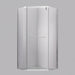 Acritec Swayze semi-frameless corner shower door in chrome with tempered glass panels installed in neo-angle bathroom corner, Installed Acritec Swayze corner neo-angle enclosure showing reversible design and easy-clean features in brushed nickel finish