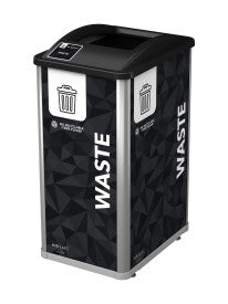 Busch Mosaic single 121 L waste bin in silver/black with full-opening black lid
