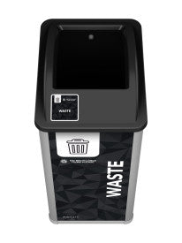 Front view of Mosaic waste station showing wide and narrow Waste sign panels